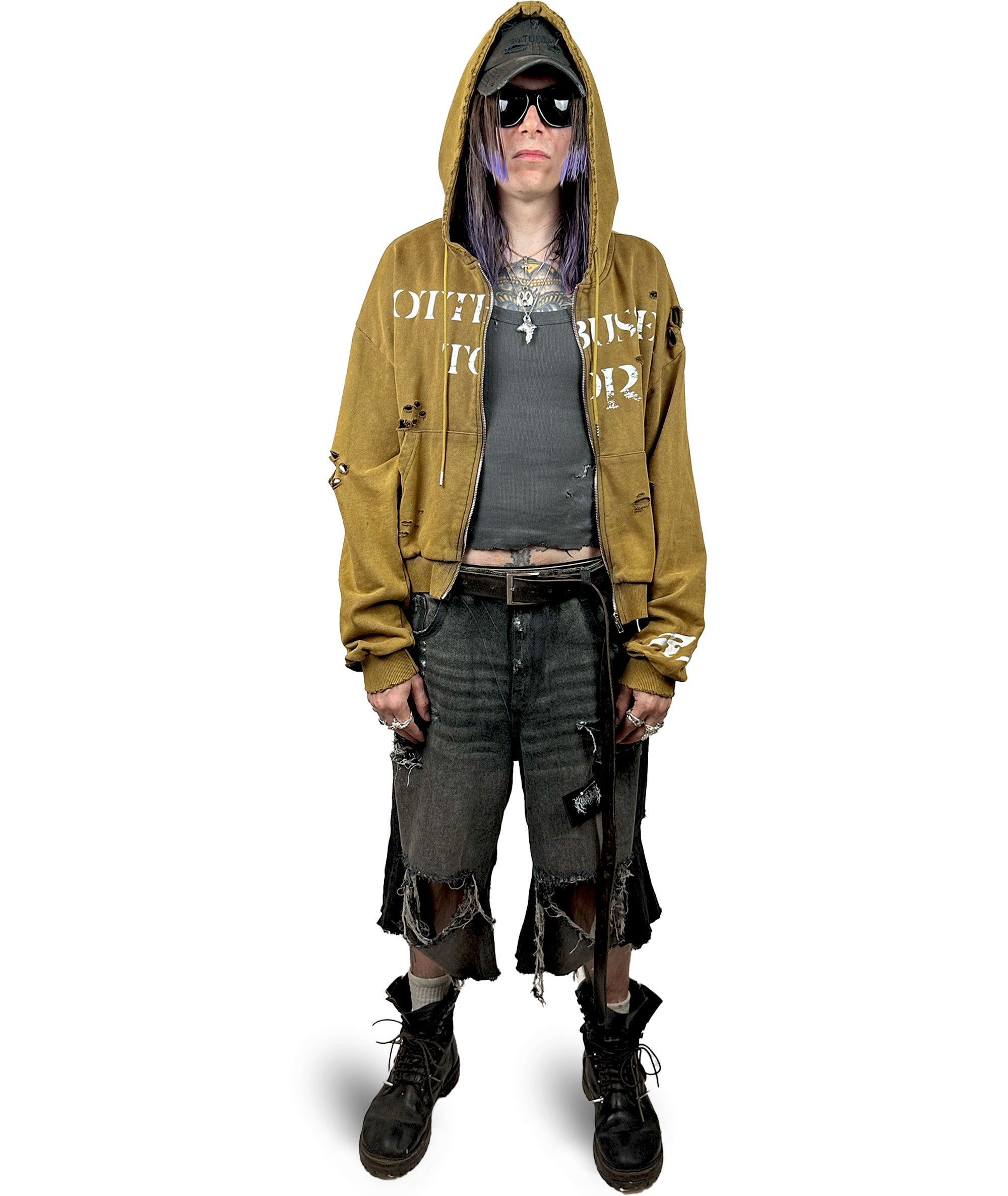 BLACK DISTRESSED DENIM SHORTS R+ BERLIN