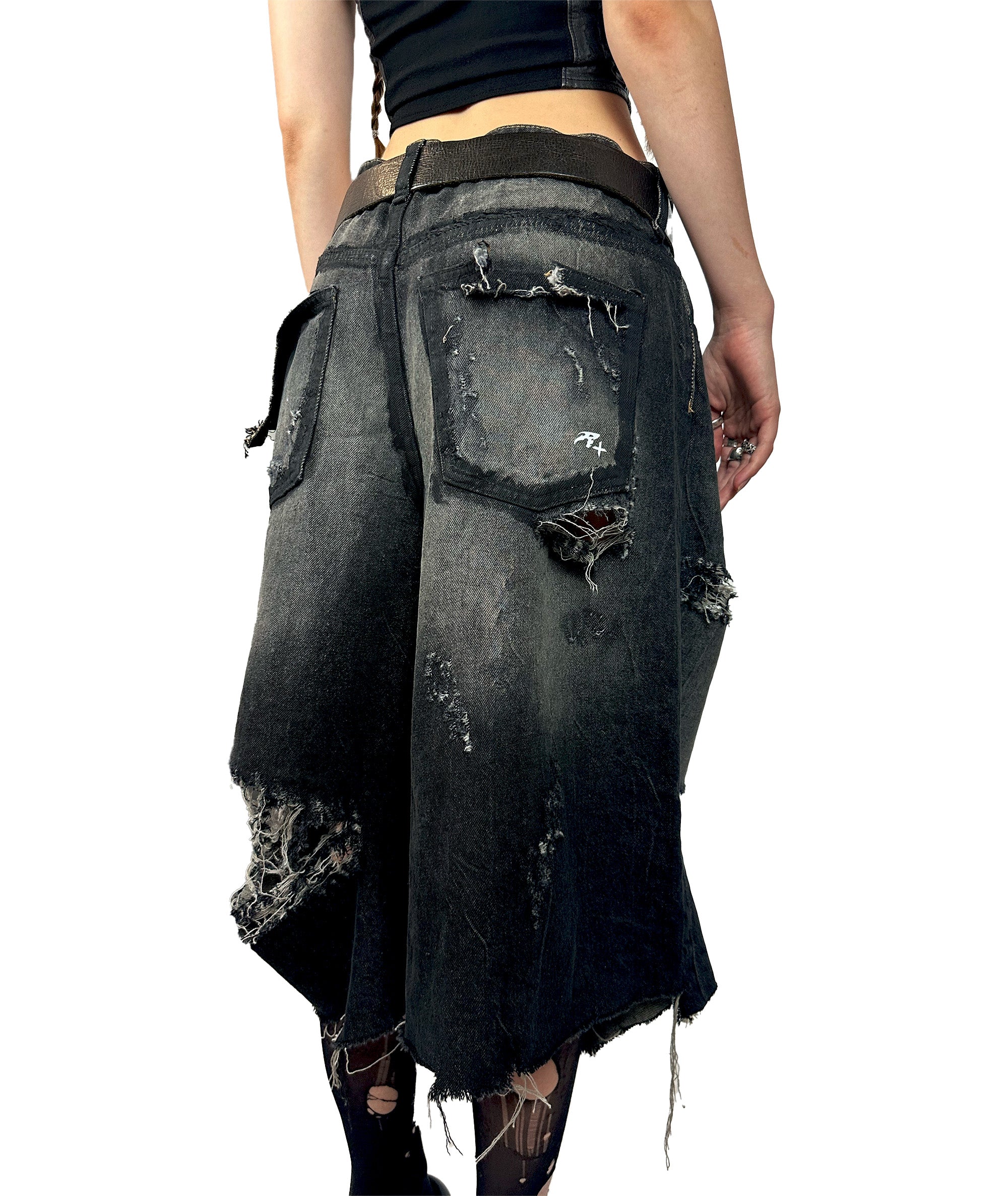 BLACK DISTRESSED DENIM SHORTS R+ BERLIN