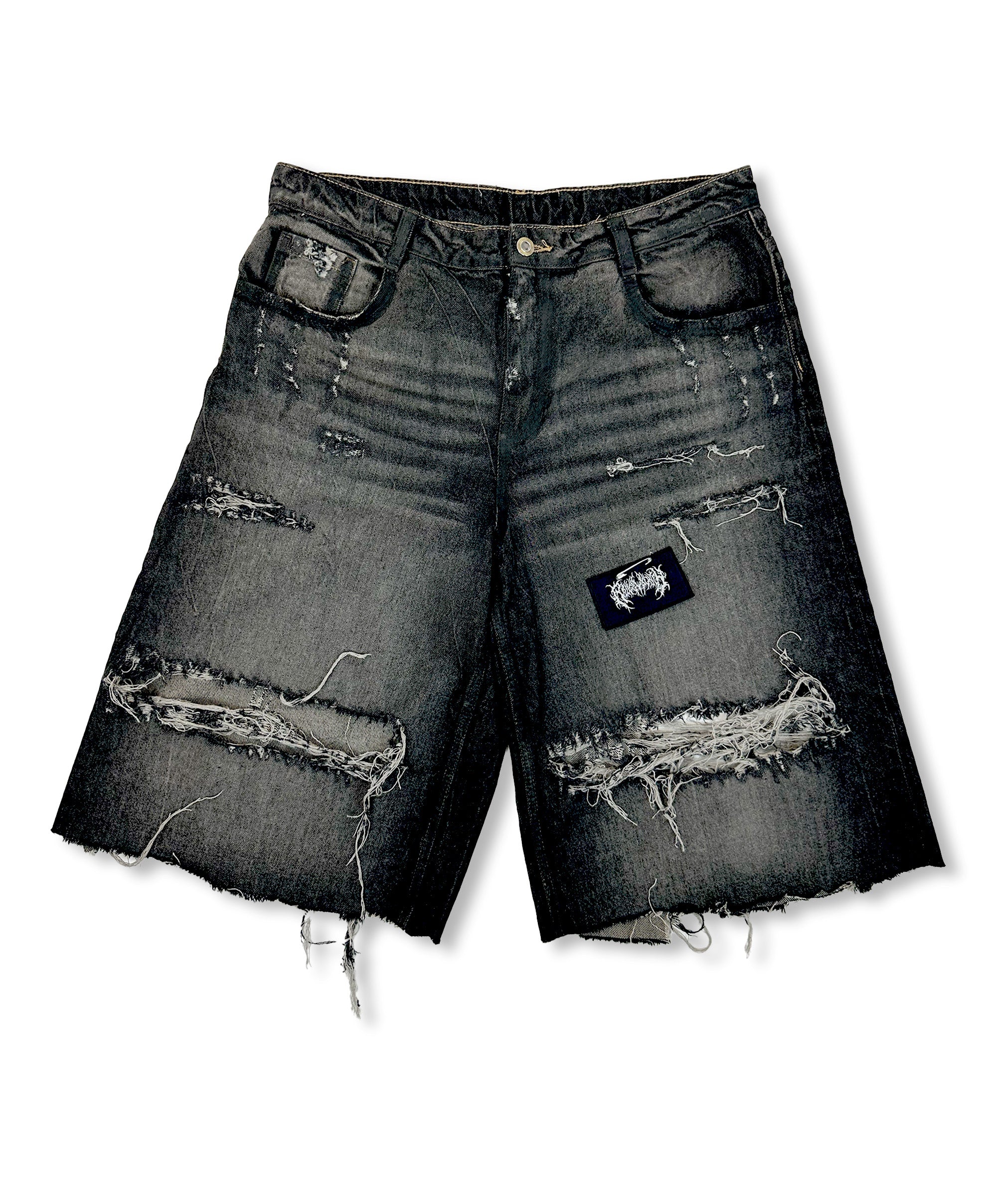 BLACK DISTRESSED DENIM SHORTS R+ BERLIN