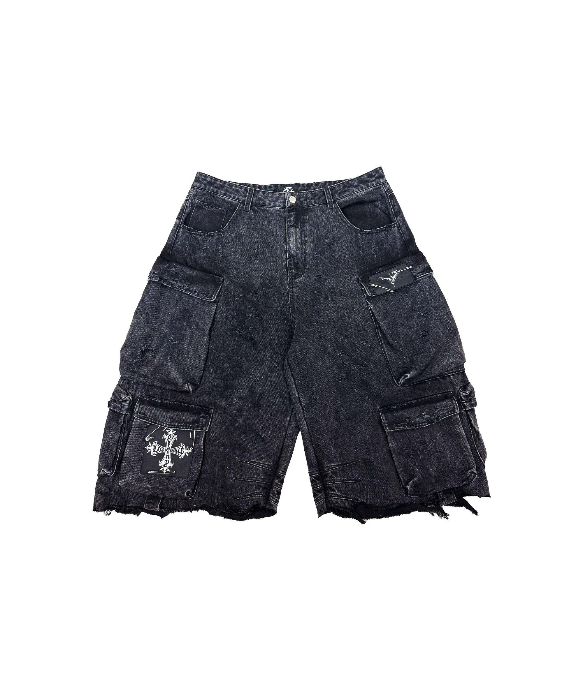 BLACK CARGO BIKER SHORTS | UNISEX