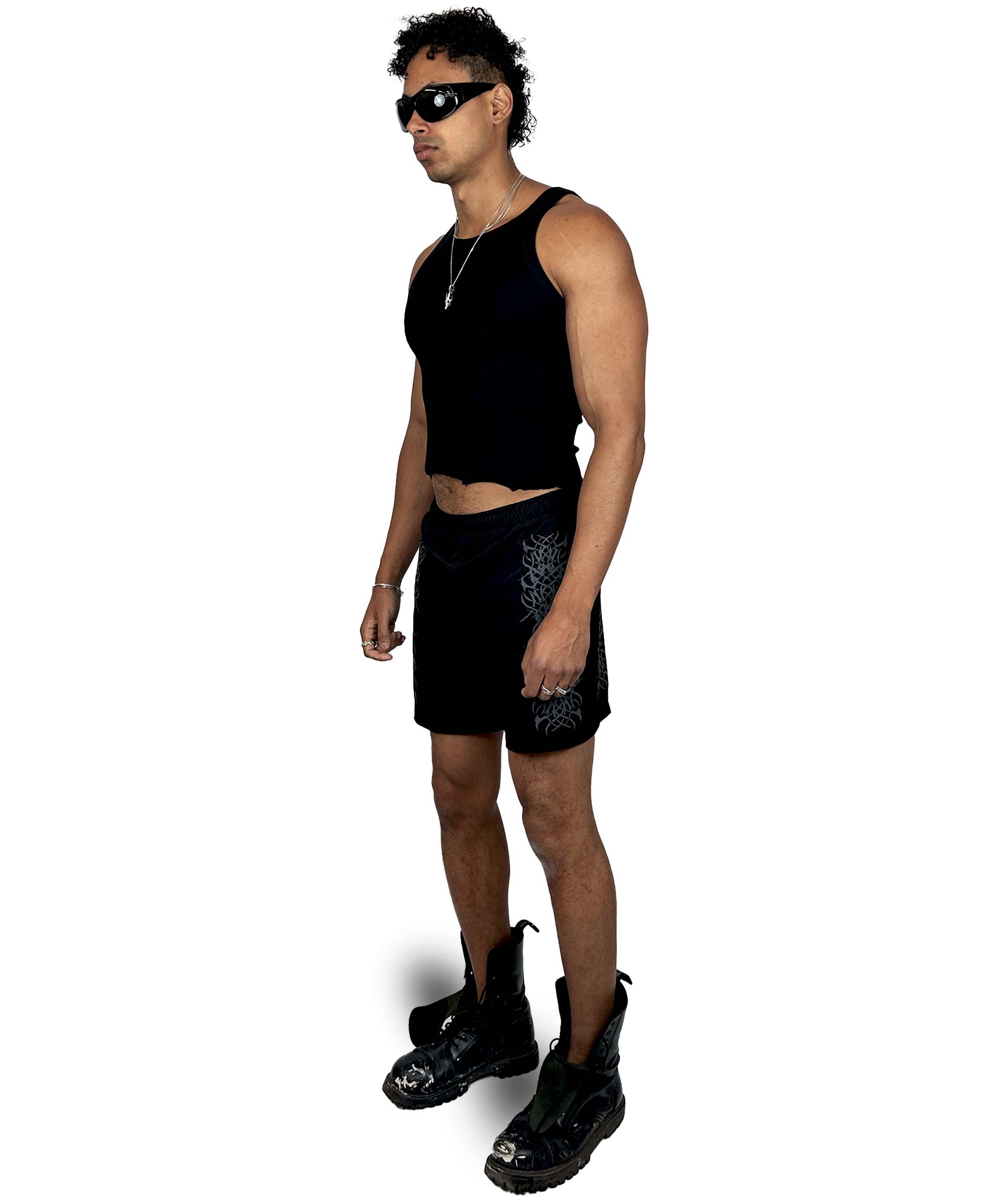 BLACK TRIBAL SHORTS 